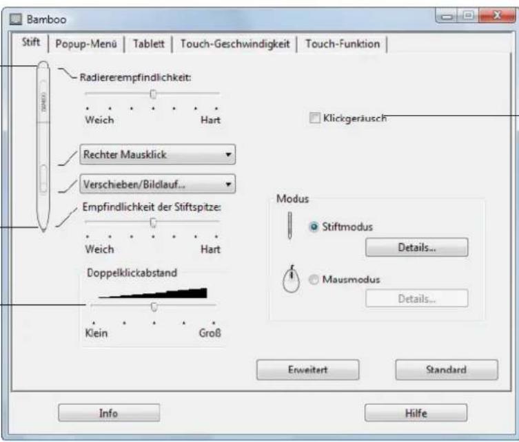 WACOM CTH-461 - EINSTELLEN DER EMPFINDLICHKEIT VON SPITZE UND RADIERER SOWIE DES DOPPELKLICKABSTANDS - 2