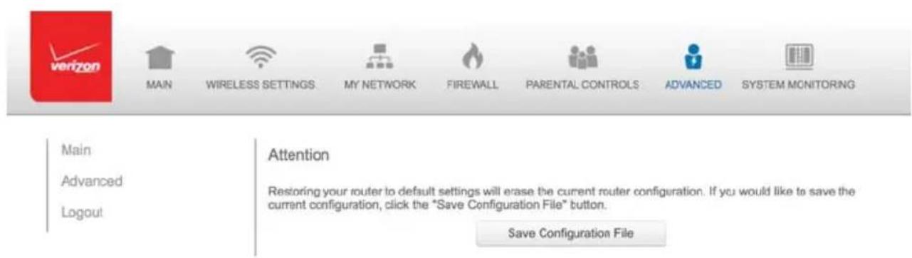 Verizon FiOS Quantum Gateway FiOS-G1100 - 8.1b/ RESTORE DEFAULTS - 1