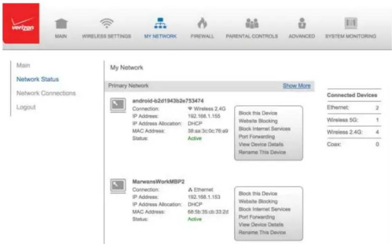 Verizon FiOS Quantum Gateway FiOS-G1100 - 4.0/ACCESSING MY NETWORK SETTINGS - 1