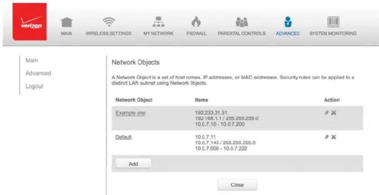 Verizon FiOS Quantum Gateway FiOS-G1100 - 8.3a/ NETWORK OBJECTS - 1