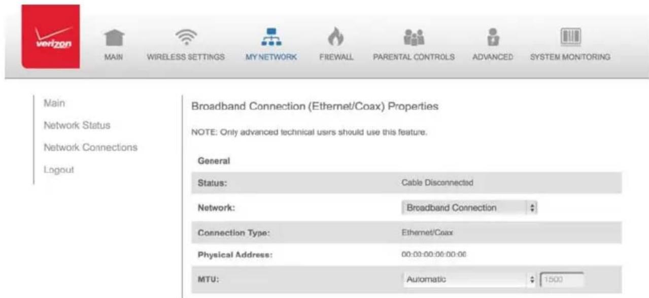 Verizon FiOS Quantum Gateway FiOS-G1100 - 5.2a/ CONFIGURING THE ETHERNET/COAX CONNECTION - 1