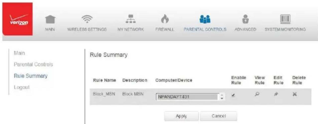 Verizon FiOS Quantum Gateway FiOS-G1100 - 7.1/ RULE SUMMARY - 1