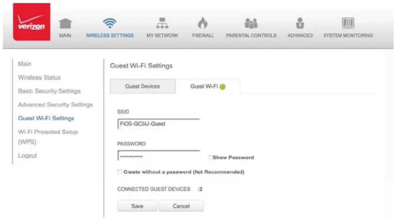 Verizon FiOS Quantum Gateway FiOS-G1100 - 3.7/ GUEST WI-FI SETTINGS - 1