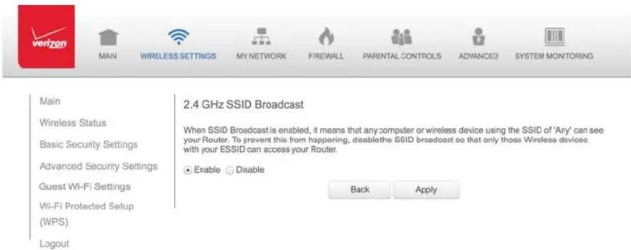Verizon FiOS Quantum Gateway FiOS-G1100 - 3.3b/ LEVEL 1: SSID BROADCAST - 2