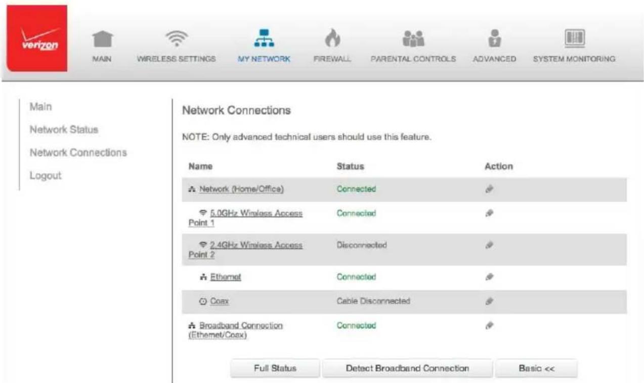 Verizon FiOS Quantum Gateway FiOS-G1100 - 5.0/ ACCESSING NETWORK CONNECTIONS - 2