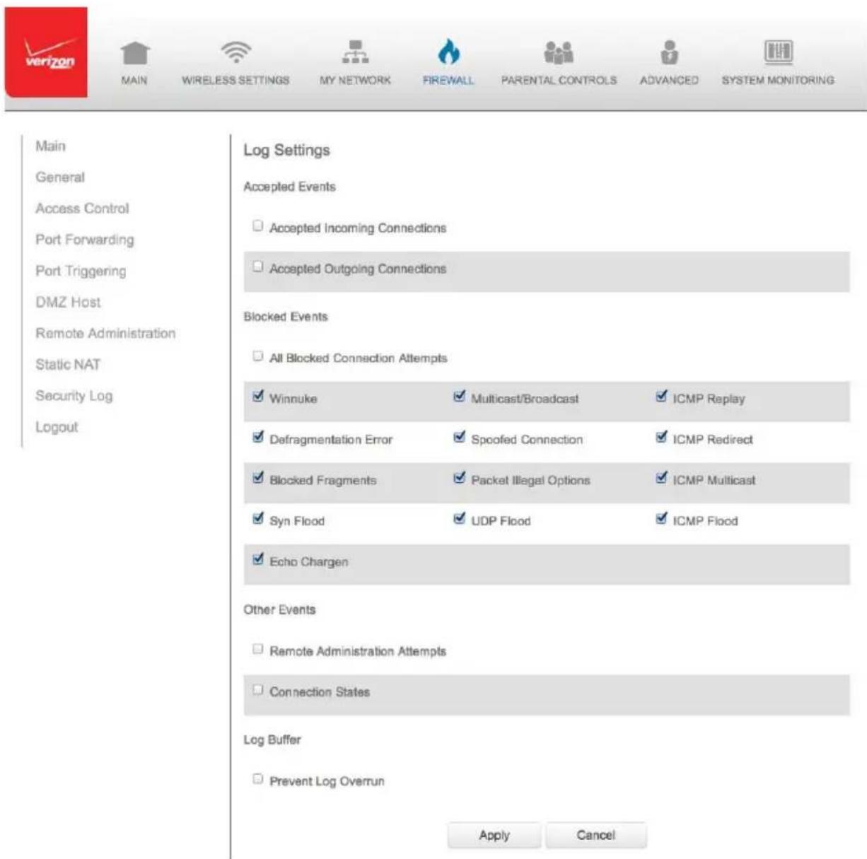 Verizon FiOS Quantum Gateway FiOS-G1100 - SECURITY LOG - 2