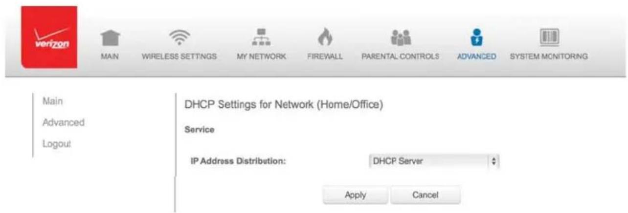 Verizon FiOS Quantum Gateway FiOS-G1100 - DHCP SERVER SETTINGS - 1