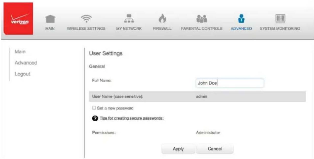 Verizon FiOS Quantum Gateway FiOS-G1100 - To view users: - 2