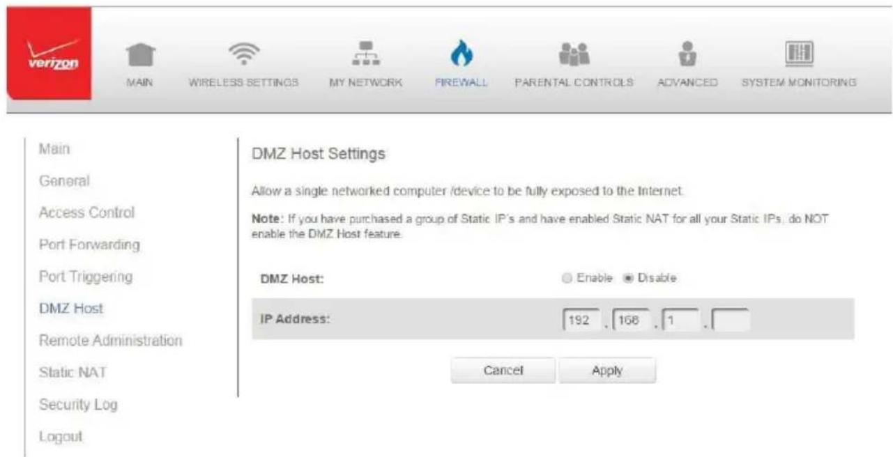 Verizon FiOS Quantum Gateway FiOS-G1100 - 6.4/ DMZ HOST - 1