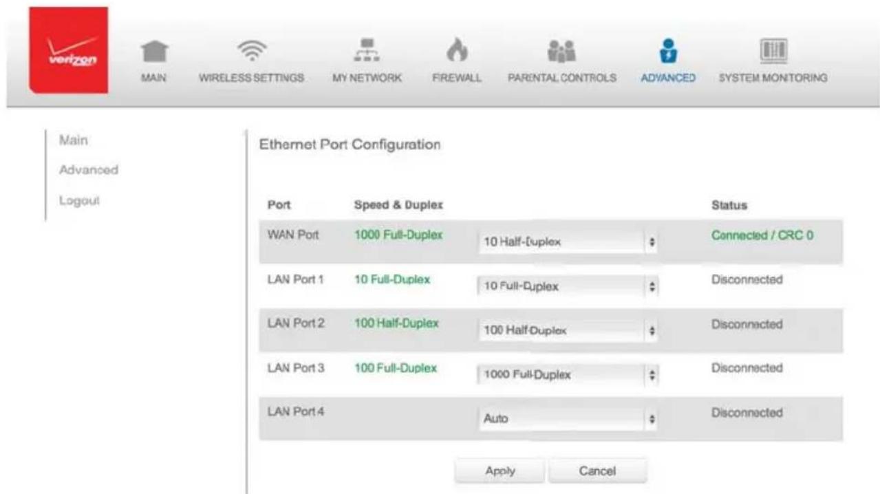 Verizon FiOS Quantum Gateway FiOS-G1100 - 8.6c/ ETHERNET PORT CONFIGURATION - 1