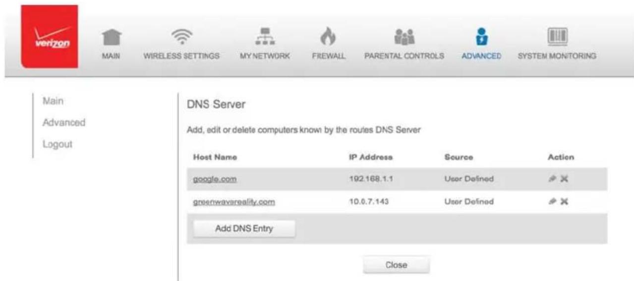 Verizon FiOS Quantum Gateway FiOS-G1100 - 8.2b/ DNS SERVER - 1