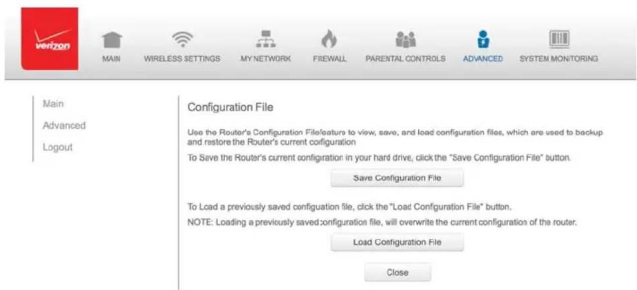Verizon FiOS Quantum Gateway FiOS-G1100 - CONFIGURATION SETTINGS - 1