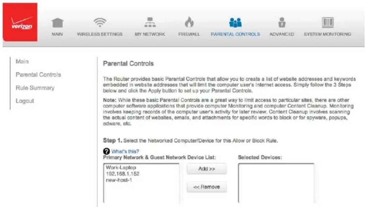 Verizon FiOS Quantum Gateway FiOS-G1100 - 7.0/ ACTIVATING PARENTAL CONTROLS - 1