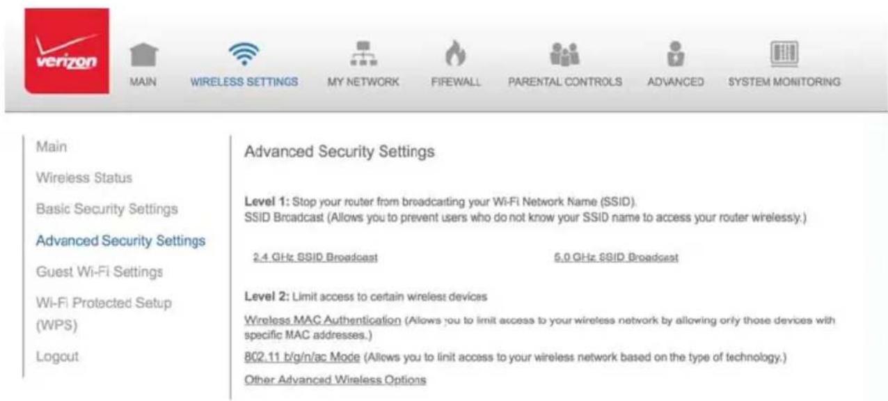 Verizon FiOS Quantum Gateway FiOS-G1100 - 3.3b/ LEVEL 1: SSID BROADCAST - 1