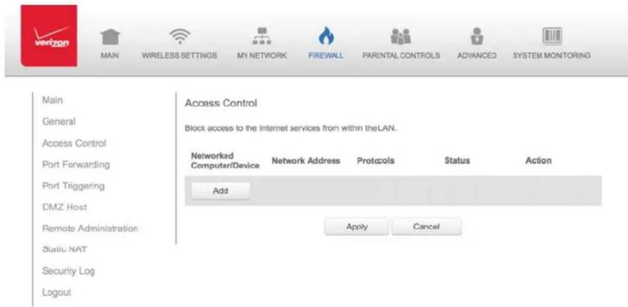 Verizon FiOS Quantum Gateway FiOS-G1100 - 6.1a/ ALLOW OR RESTRICT SERVICES - 1