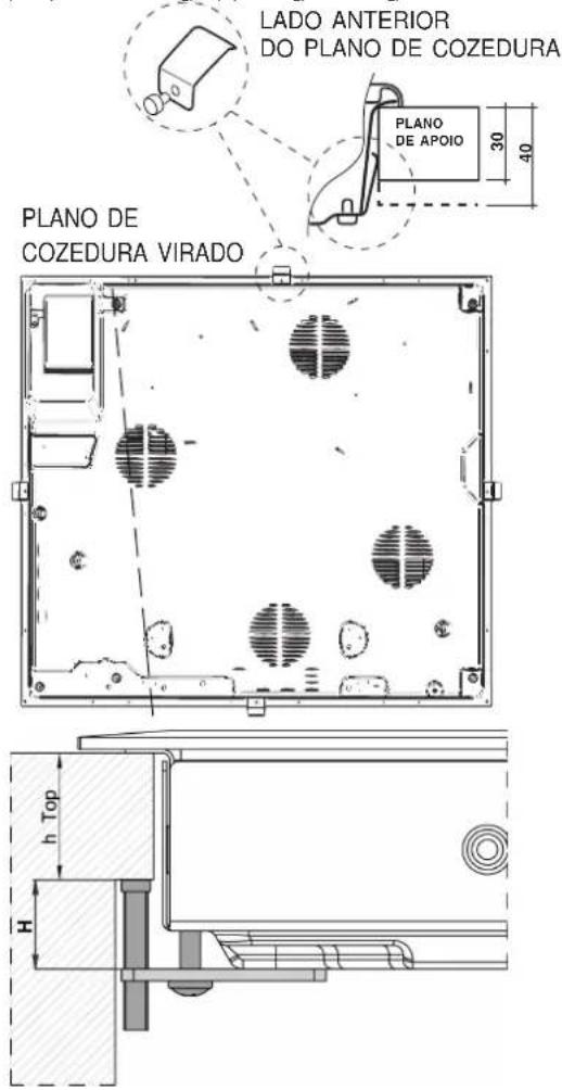 LADO ANTERIOR DO PLANO DE COZEDURA PLANO DE APOIO 30 40 PLANO DE COZEDURA VIRADO h Top H