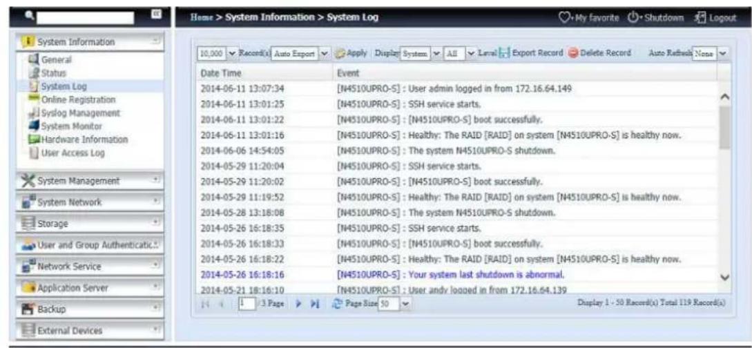Thecus N8880U - Logs - 1