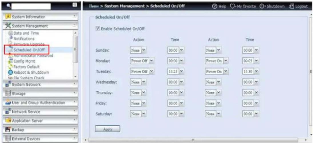 Thecus N8880U - Schedule Power On/Off - 1