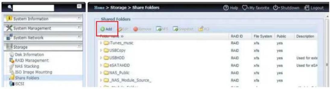 Thecus N8880U - Adding Folders - 1