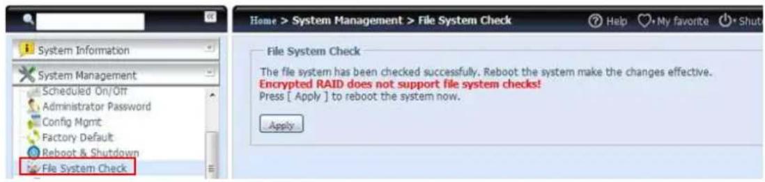 Thecus N8880U - File System Check - 1