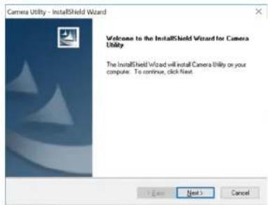 Camera Utility - InstallShield Wizard Welcome to the InstallShield Wizard for Camera Utility The InstallShield Wizard will install Camera Utility on your computer. To continue, click Next.