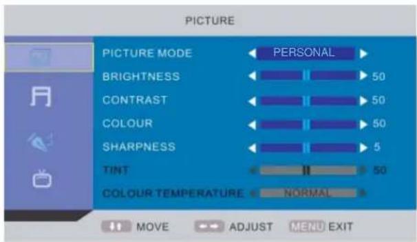 TechnoStar TF-L22B DVB-T - BILDMENÜ KLANGMENÜ - 1