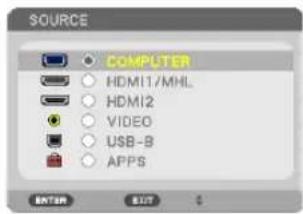 SOURCE COMPUTER HDMI1/MHL HDMI2 VIDEO USB-B APPS ENTER EXIT