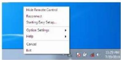 Hide Remote Control Reconnect Starting Easy Setup... Option Settings Help Cancel Exit