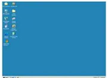 Windows XP desktop screenshot showing the main application icons and system tray with Chinese text labels.