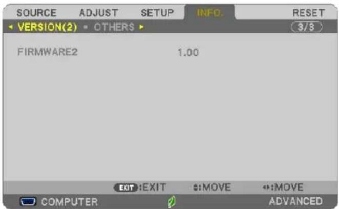 SOURCE ADJUST SETUP INFO. RESET VERSION(2) OTHERS 3/8 FIRMWARE2 1.00 EXIT:EXIT :MOVE :MOVE COMPUTER ADVANCED