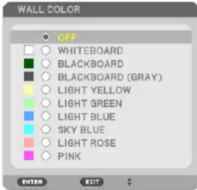 WALL COLOR OFF WHITEBOARD BLACKBOARD BLACKBOARD (GRAY) LIGHT YELLOW LIGHT GREEN LIGHT BLUE SKY BLUE LIGHT ROSE PINK ENTER EXIT