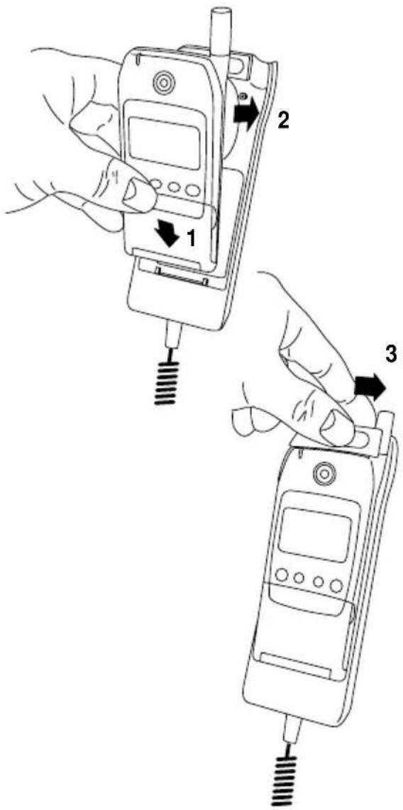 Diagram showing three-step installation of a mobile phone with labeled parts and screwdriver contacts