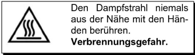 Den Dampfstrahl niemals aus der Nähe mit den Hän- den berühren. Verbrennungsgefahr.