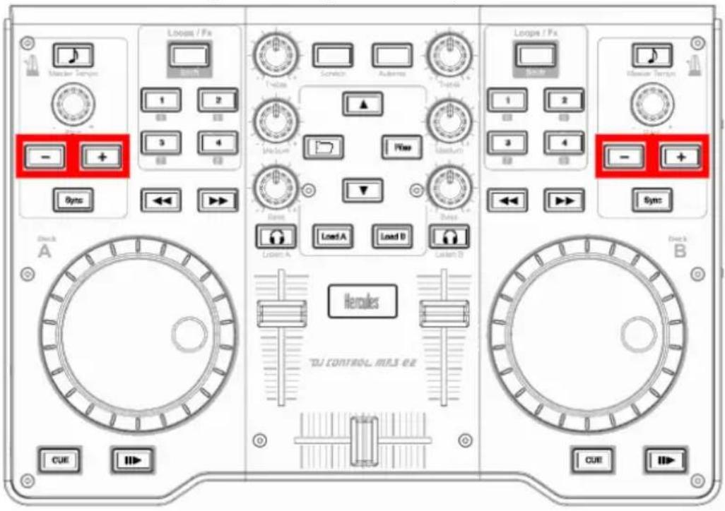 Marker Tamp Loop / Fx 1 2 3 4 Sync Loops / Fx Scratch Audena Temp Medium Pole Medium Loop A Load A Load B Laden B Cue Cue B Hercules DJ CONTROL, MRS EE