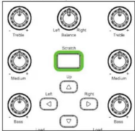 - Treble + Left Balance Right -Treble + Medium + Scratch Up Medium + Bass + Load Load