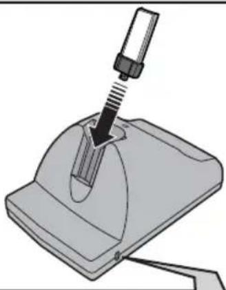 Illustration of a soldering iron being inserted into a base (no text or symbols)