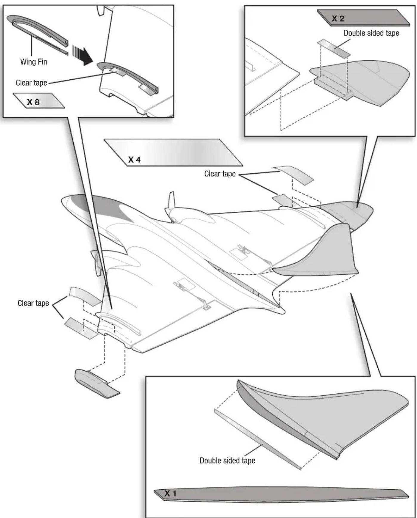 Hobby Zone Delta Ray - Wingtip and Vertical Fin Installation - 1