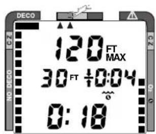 DECO 120 FT MAX 30 FT +0:04 ~ 0:18 NO DECO