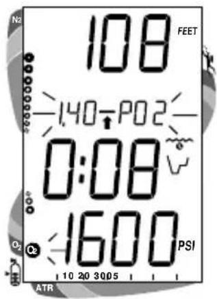 N2 108 FEET -140-P02- 0:08 O2 1600 PSI 10 20 30.05 ATR