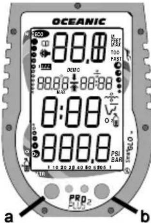 OCEANIC RECO 88.8 MAX 88.80-88.80 MAX 8:88 PSI BAR 1 10 20 28 40 50 6005 1 PRO PLUS a b