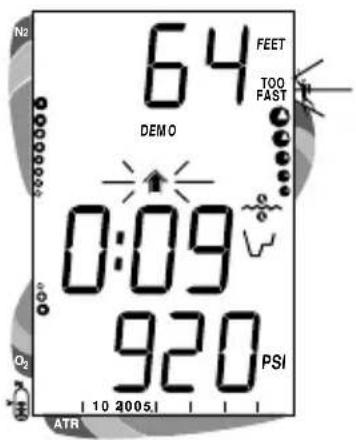 N2 64 FEET DEMO TOO FAST 0:09 920 PSI 10 2005 O₂ ATR