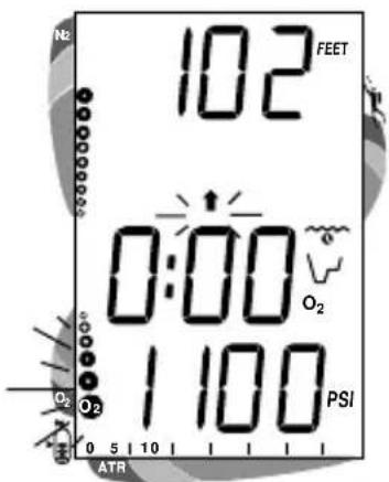 N2 FEET 102 0:00 O2 1 100 PSI O2 0 5 10 ATR