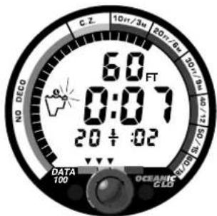 C.Z. 10ft/3u 20ft/6u 20ft/10u NO DECO 60 FT 0:07 20 + :02 DATA 100 OCEANIC CLS