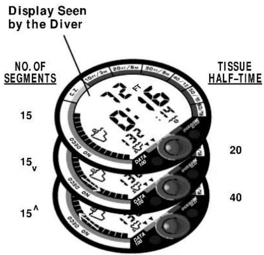 Display Seen by the Diver NO. OF SEGMENTS 15 15v 15^ TISSUE HALF-TIME 20 40