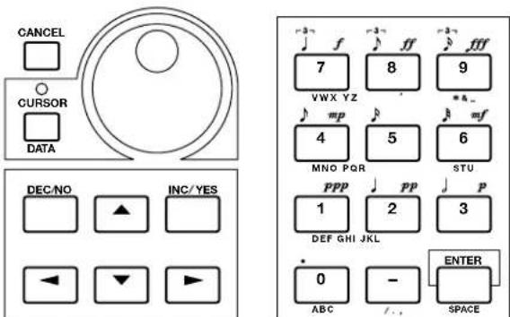 CANCEL CURSOR DATA DEC/NO INC/YES 7 8 9 VWX YZ mp 4 5 6 MNO PQR STU PPP 1 2 3 DEF GHI JKL 0 - SPACE -