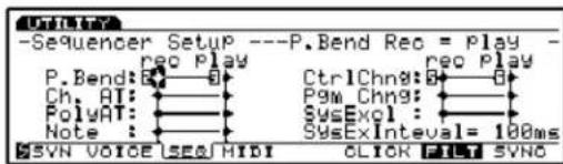 --Sequender Setup ---P.Bend Rec = Play -- P.Bend: P Ch. AI: PolyAT: Note: CtrlChng: Pgm Chng: SysExcl: SysExInterval= 100ms 55VN VOICE SEQ/HIDI CLICK FIRST SVNO