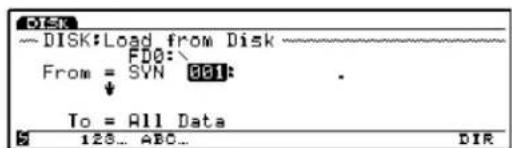 DISK ~DISK:Load from Disk FD0: From = SYN 001: To = All Data 128... ABC... DIR
