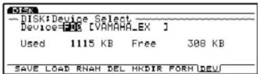 DISK:Device Select Device=108 [VAMAHA_EX ] Used 1115 KB Free 308 KB SAVE LOAD RNAM DEL HKDIR FORM DEV