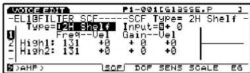 VOICE: 100 P1-001CGLASSE,P J -EL10FILTER SCF----SCF Type= 2H Shelf - Type=12H Shelf Input=0+0 Freq--Vel Gain--Vel High1: 131 +0 +0 +0 High2: 131 +0 +0 +0 (>AHP) SOF DOF SENS SCALE EG