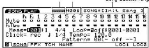 SONG PLAY Mute F 1 2 3 4 5 6 7 8 9 10 11 12 13 14 15 16 Future Meas=000:1 4/4 Loop=0001-0001 Click= rec J 1/4 Tempo= 120.0 Pattern= 00[- off --] SONG PFX TOH NAME LOC1 LOC2